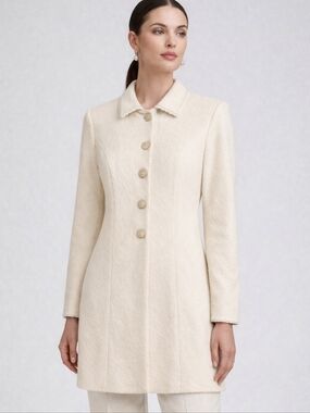 St John Collection Ivory Knit Coat Blazer Gold Button Size 6 Luxury